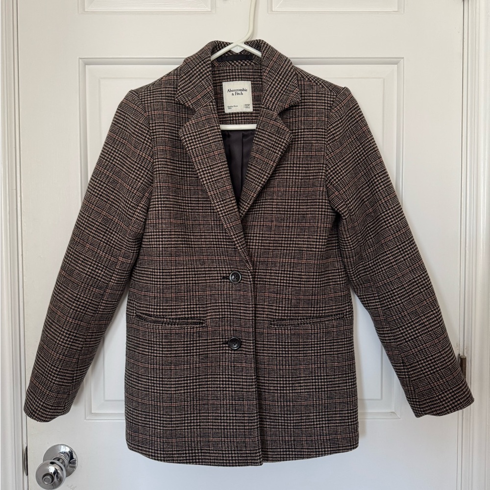 Abercrombie & Fitch Wool-Blend Blazer Coat - Brown Plaid (size XXS Petite)